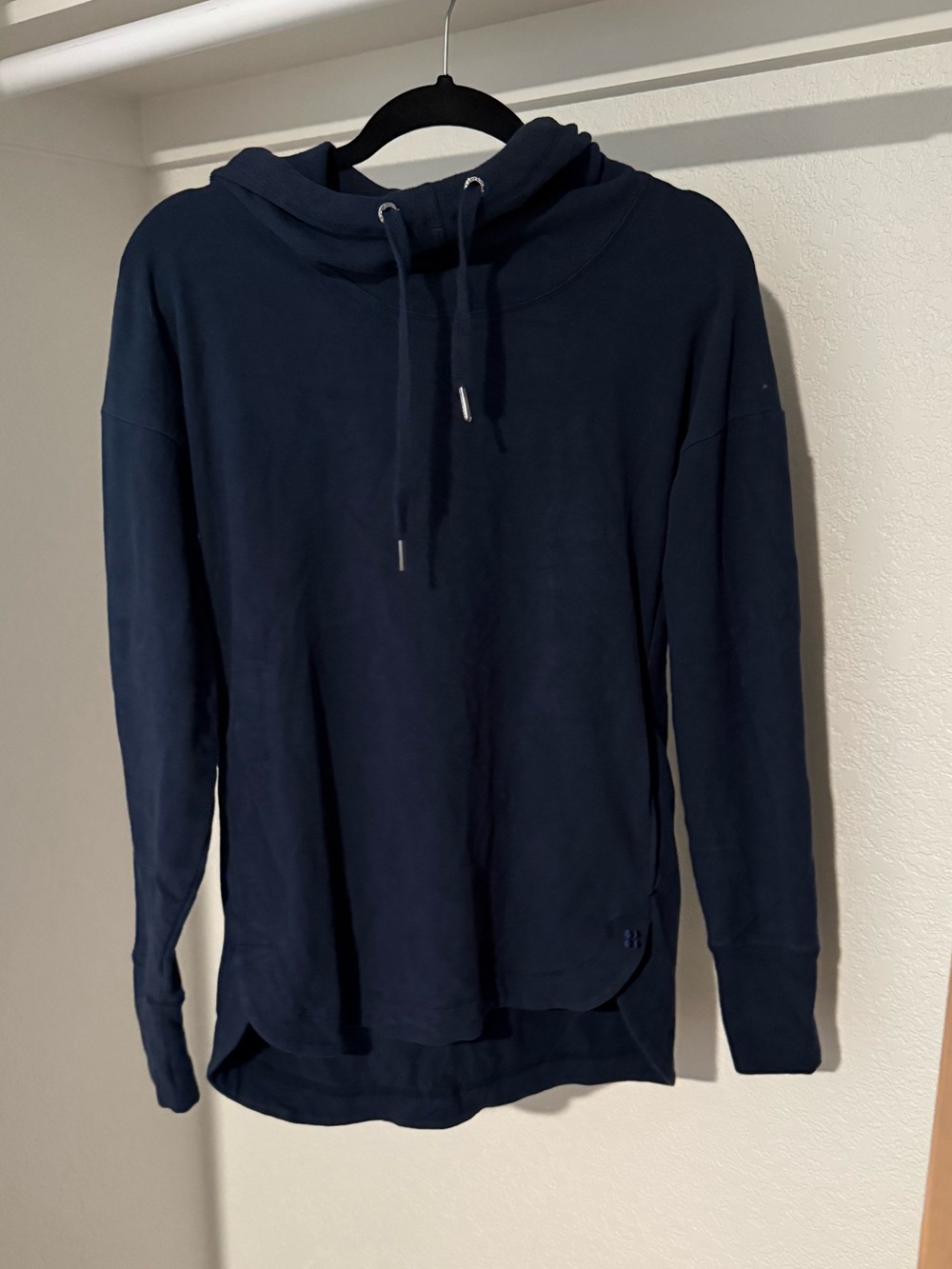 Sweaty Betty Escape Luxe Navy Blue Cowl Tunic Hoodie